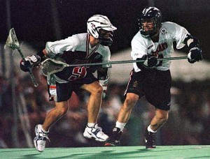 Mark Millon takes on England in 2002 Warrior gear